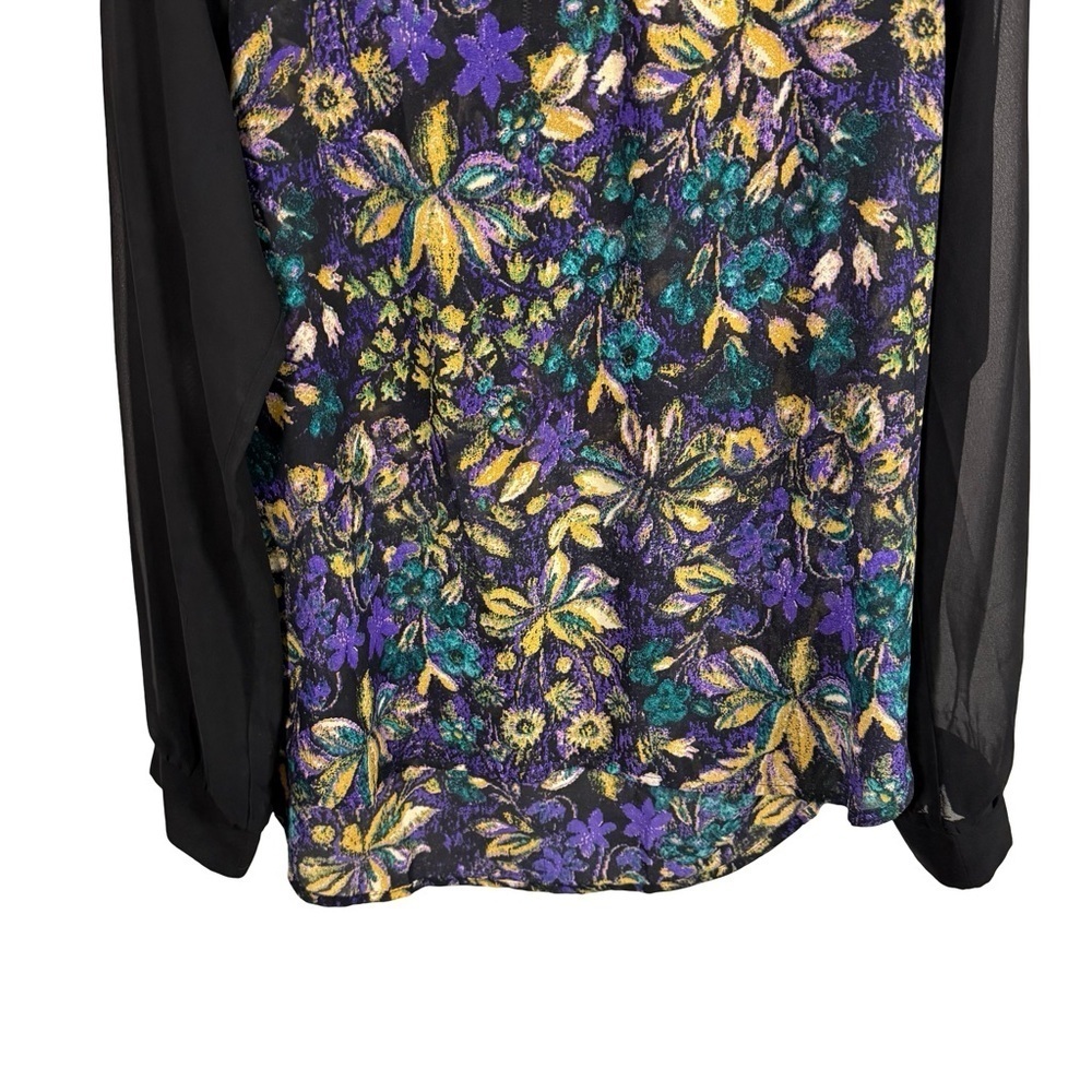 Lost & Found Floral Blouse with Sheer Sleeves Size L Boho Festival Y2K Night Out - Picture 11 of 13